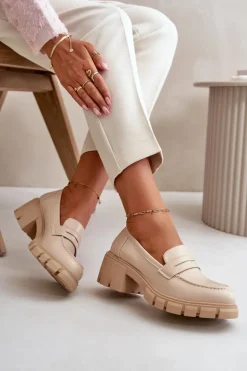 Damskie Półbuty Na Niskim Obcasie Z Eko Skóry Beżowe Menloa