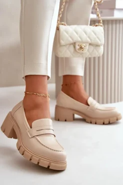 Damskie Półbuty Na Niskim Obcasie Z Eko Skóry Beżowe Menloa