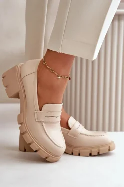 Damskie Półbuty Na Niskim Obcasie Z Eko Skóry Beżowe Menloa