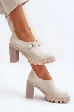 Damskie Półbuty Na Obcasie Słupku Jasnobeżowe Tauina