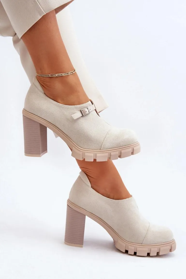 Damskie Półbuty Na Obcasie Słupku Jasnobeżowe Tauina