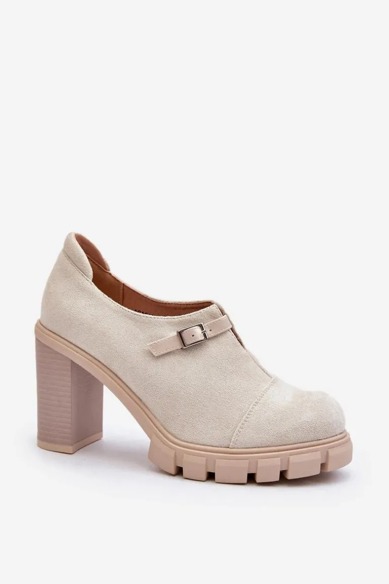 Damskie Półbuty Na Obcasie Słupku Jasnobeżowe Tauina