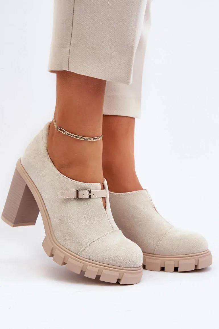 Damskie Półbuty Na Obcasie Słupku Jasnobeżowe Tauina