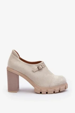 Damskie Półbuty Na Obcasie Słupku Jasnobeżowe Tauina