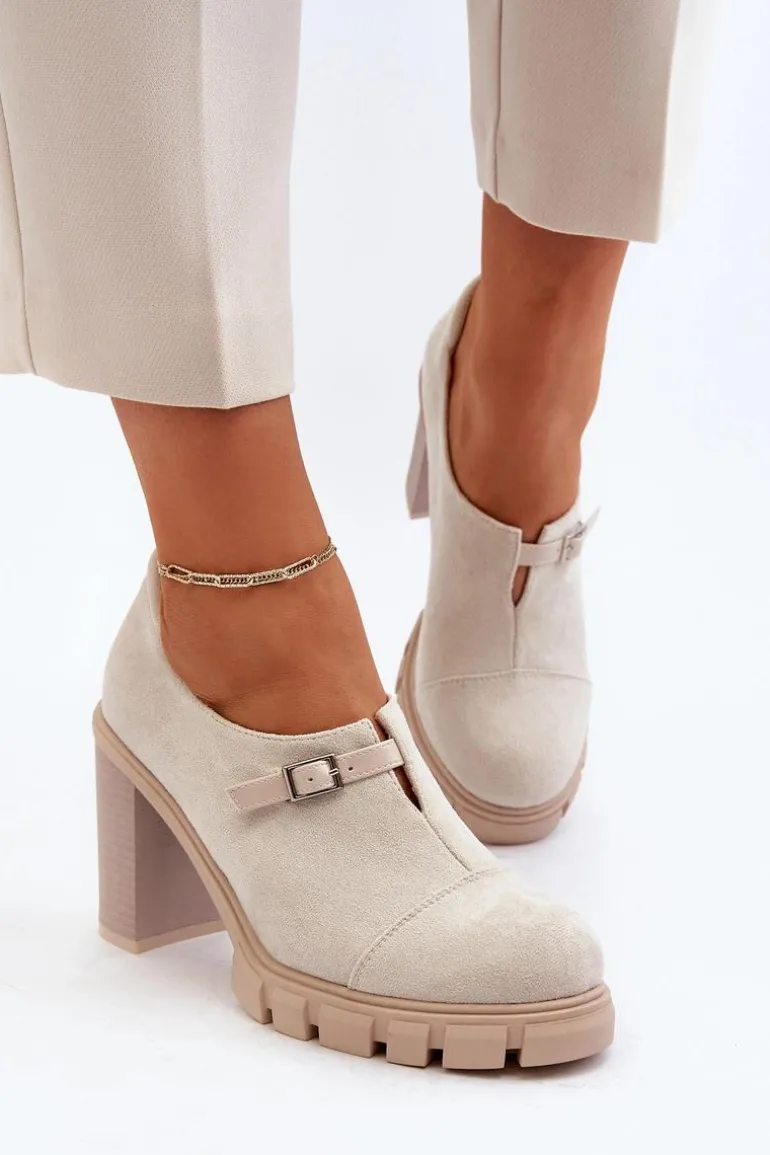 Damskie Półbuty Na Obcasie Słupku Jasnobeżowe Tauina