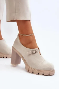 Damskie Półbuty Na Obcasie Słupku Jasnobeżowe Tauina