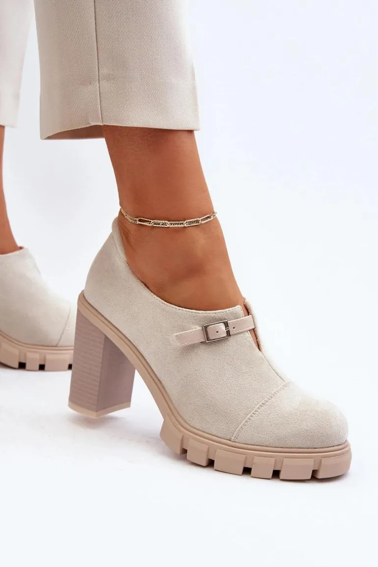 Damskie Półbuty Na Obcasie Słupku Jasnobeżowe Tauina