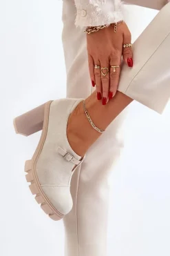 Damskie Półbuty Na Obcasie Słupku Jasnobeżowe Tauina