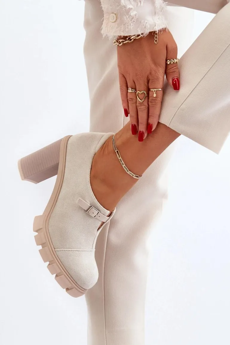 Damskie Półbuty Na Obcasie Słupku Jasnobeżowe Tauina