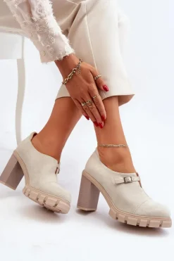 Damskie Półbuty Na Obcasie Słupku Jasnobeżowe Tauina