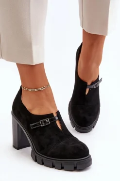 Damskie Półbuty Na Obcasie Słupku Czarne Tauina