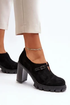 Damskie Półbuty Na Obcasie Słupku Czarne Tauina