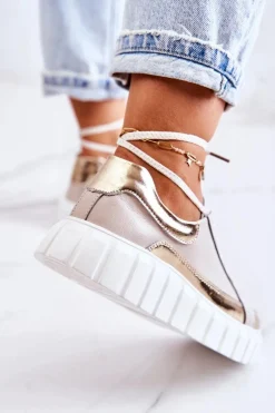 Damskie Półbuty Na Platformie Beżowo-Złote Noriso