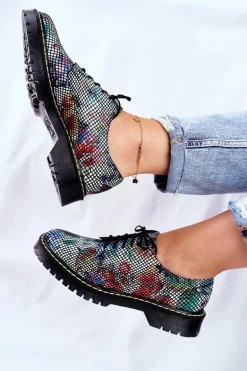 Damskie Półbuty Oxfordy Kwiaty Skórzane Maciejka 04087-43