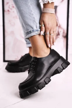 Damskie Półbuty Oxfordy Na Masywnej Platformie S.Barski HX23 Czarne