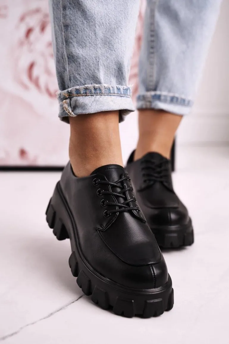 Damskie Półbuty Oxfordy Na Masywnej Platformie S.Barski HX23 Czarne