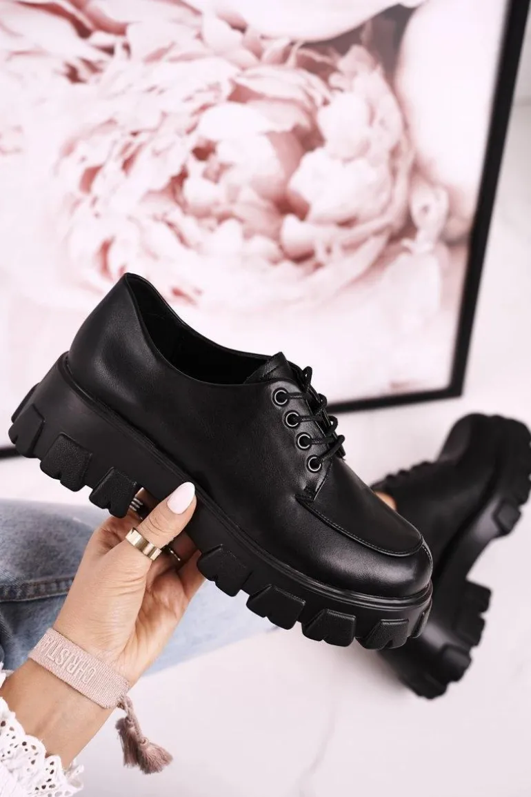 Damskie Półbuty Oxfordy Na Masywnej Platformie S.Barski HX23 Czarne