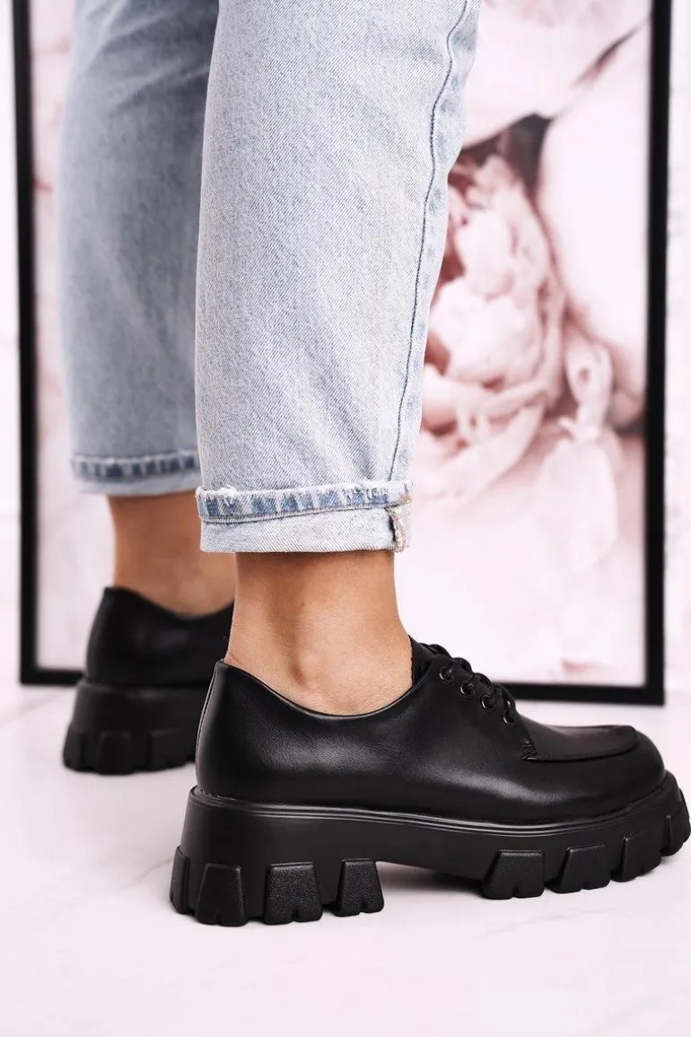 Damskie Półbuty Oxfordy Na Masywnej Platformie S.Barski HX23 Czarne