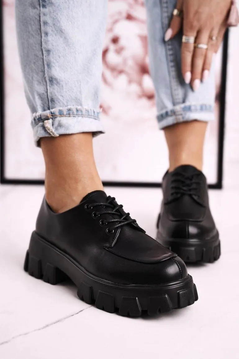 Damskie Półbuty Oxfordy Na Masywnej Platformie S.Barski HX23 Czarne