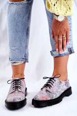 Damskie Półbuty Oxfordy Popiel Skórzane Maciejka 04087-13