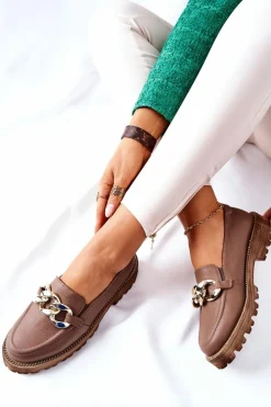 Damskie Półbuty Skórzane Loafery Brązowe Sthonto