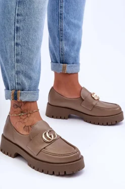 Damskie Półbuty Skórzane Z Ozdobą Ciemnobeżowe Rosefalls