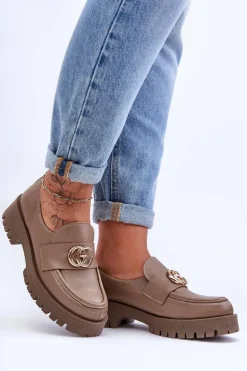 Damskie Półbuty Skórzane Z Ozdobą Ciemnobeżowe Rosefalls