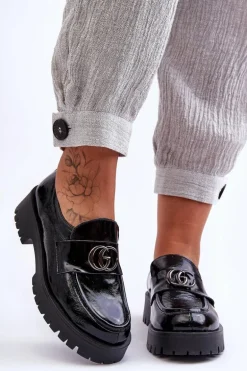 Damskie Półbuty Skórzane Z Ozdobą Czarne Rosefalls