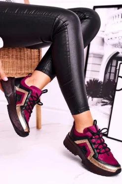 Damskie Półbuty Sneakersy Maciejka Skórzane Bordowe 04731-23