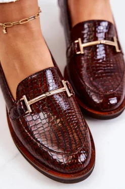 Damskie Półbuty Wężowe Laura Messi 2307 Brązowe