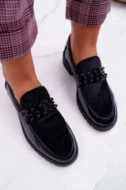 Damskie Półbuty Wsuwane Lakierowane Czarne Delicious