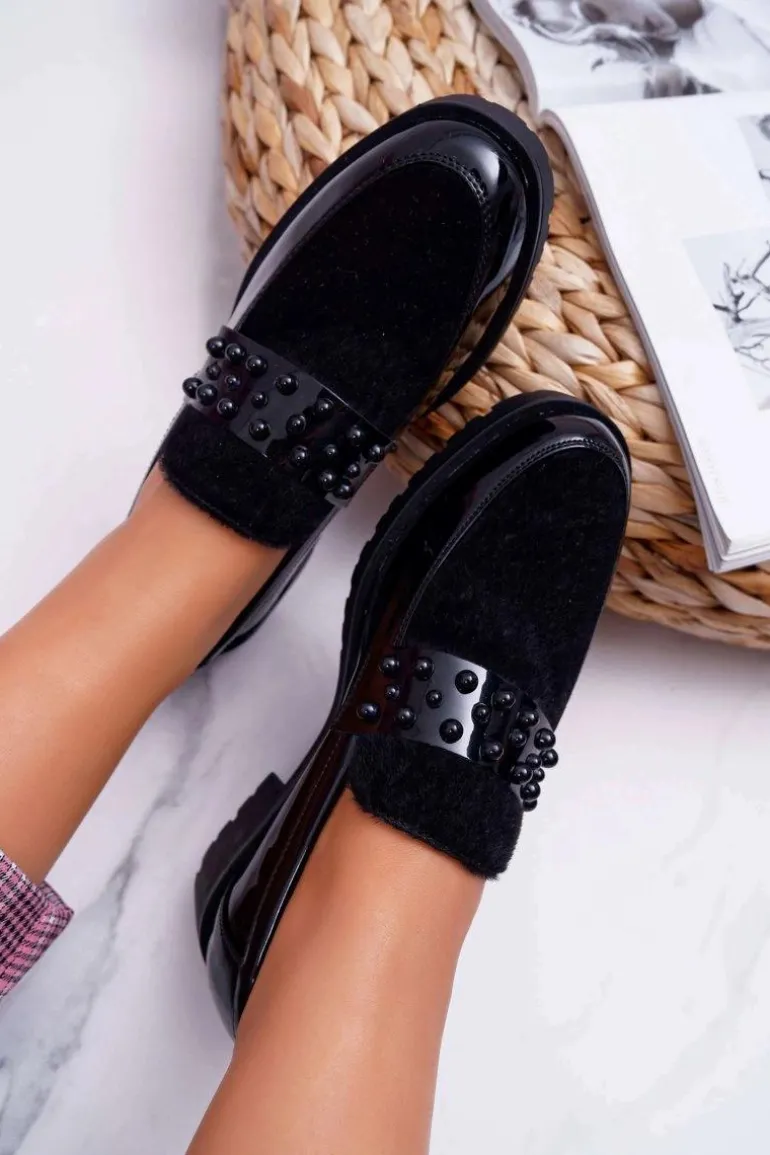 Damskie Półbuty Wsuwane Lakierowane Czarne Delicious