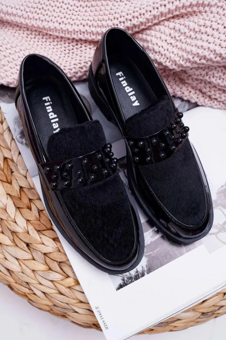 Damskie Półbuty Wsuwane Lakierowane Czarne Delicious