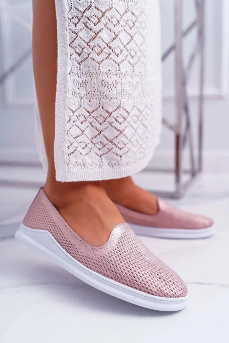 Damskie Półbuty Wsuwane Skórzane Lordsy Różowe Lordi