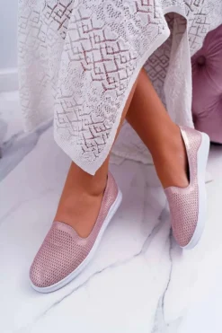 Damskie Półbuty Wsuwane Skórzane Lordsy Różowe Lordi