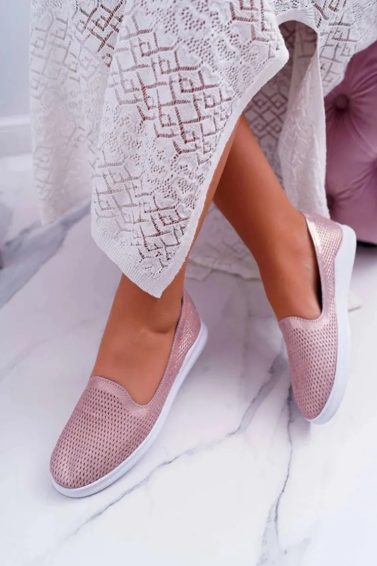 Damskie Półbuty Wsuwane Skórzane Lordsy Różowe Lordi