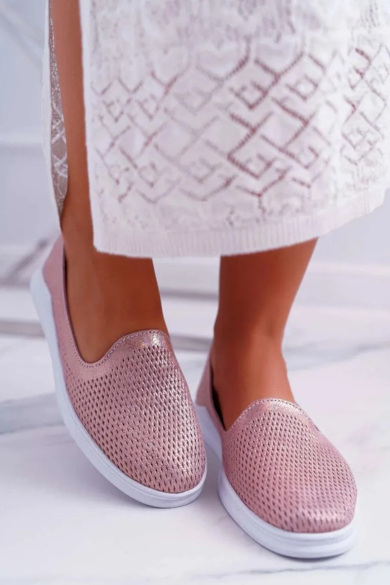 Damskie Półbuty Wsuwane Skórzane Lordsy Różowe Lordi