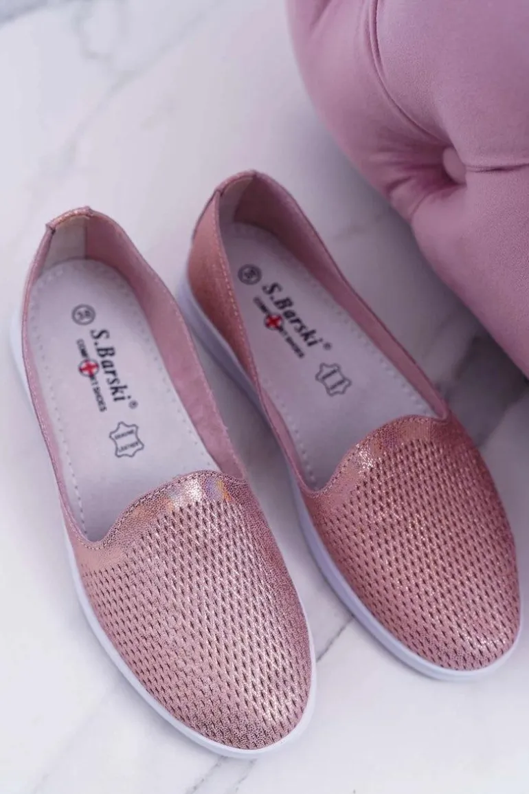 Damskie Półbuty Wsuwane Skórzane Lordsy Różowe Lordi