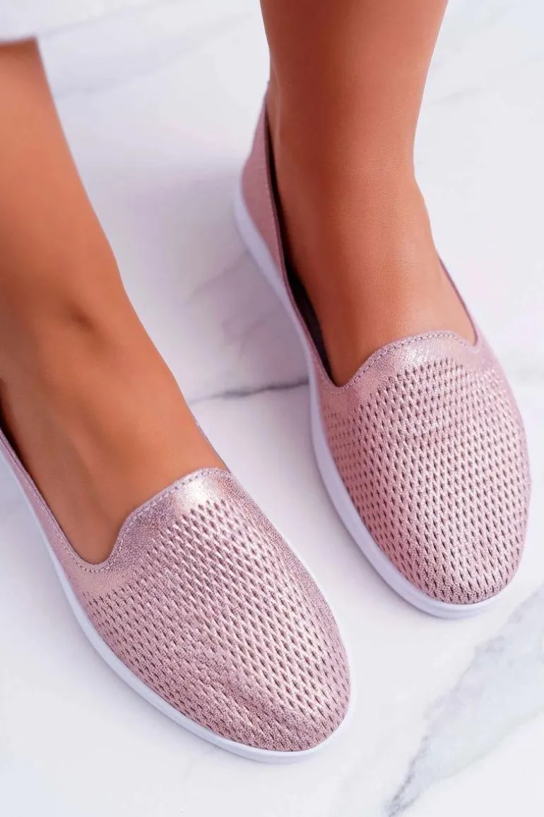 Damskie Półbuty Wsuwane Skórzane Lordsy Różowe Lordi