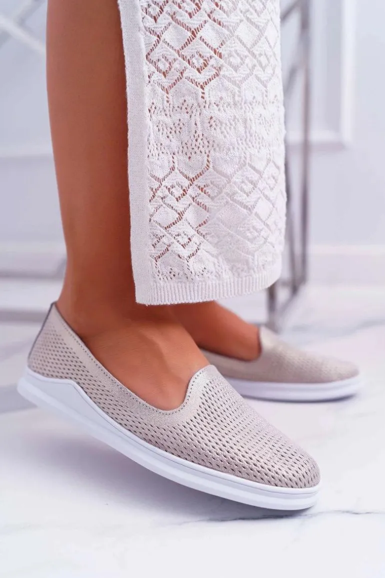 Damskie Półbuty Wsuwane Skórzane Lordsy Złote Lordi