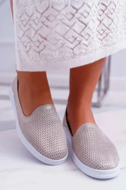 Damskie Półbuty Wsuwane Skórzane Lordsy Złote Lordi