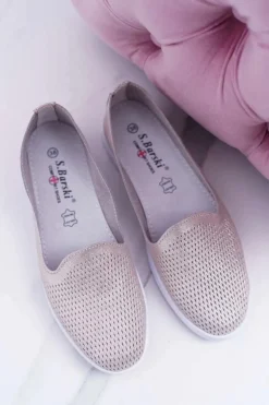 Damskie Półbuty Wsuwane Skórzane Lordsy Złote Lordi