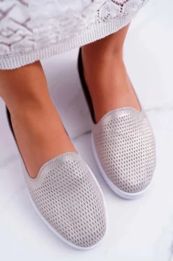 Damskie Półbuty Wsuwane Skórzane Lordsy Złote Lordi