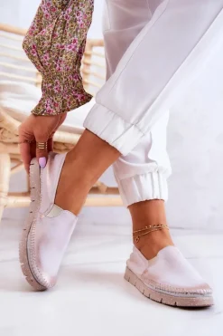 Damskie Półbuty Wsuwane Skórzane Maciejka 03512-28 Jasnoróżowe