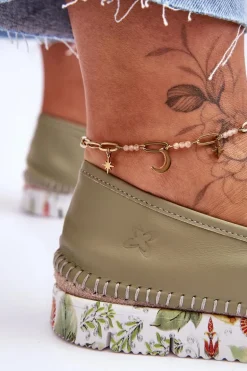 Damskie Półbuty Wsuwane Skórzane Maciejka 03512-51 Zielone