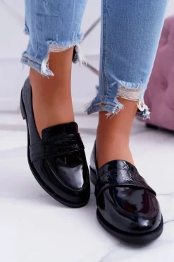 Damskie Półbuty Wsuwane Skórzane Lordsy Czarne Dynasty