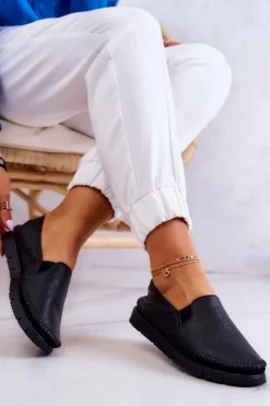 Damskie Półbuty Wsuwane Skórzane Maciejka 03512-01 Czarne