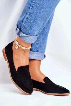 Damskie Półbuty Wsuwane Zamszowe Czarne Twinky