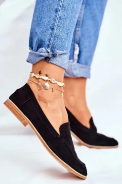 Damskie Półbuty Wsuwane Zamszowe Czarne Twinky