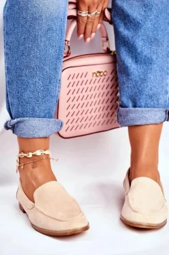 Damskie Półbuty Wsuwane Zamszowe Beżowe Twinky